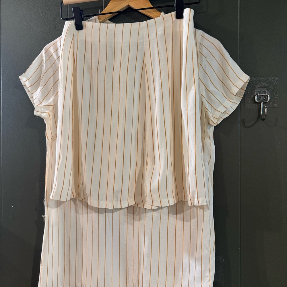 Reformation Cream and Tan Striped Skirt Set